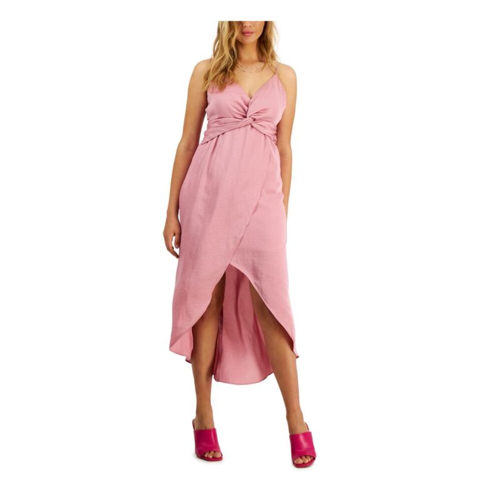BAR III DRESSES Womens Pink Twist Front Asymmetrical Hem Maxi Dress S